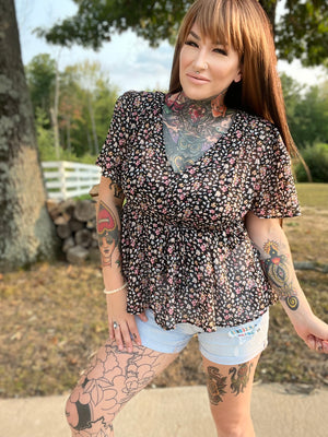 Autumn Flower Curvy Floral Babydoll Top