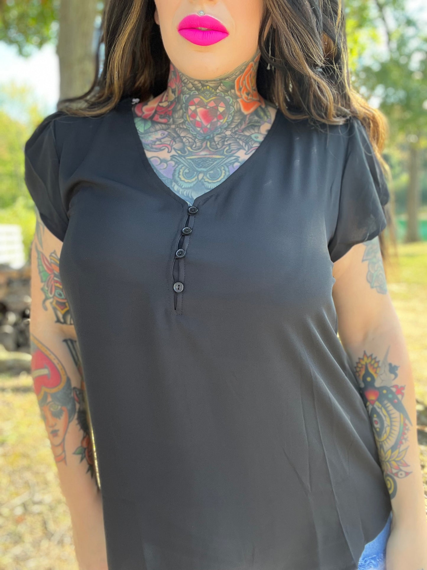 Into The Office Curvy V-neck Blouse