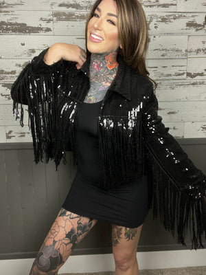 Party In The Back Fringe Sequin Jacket (Two Color Options)