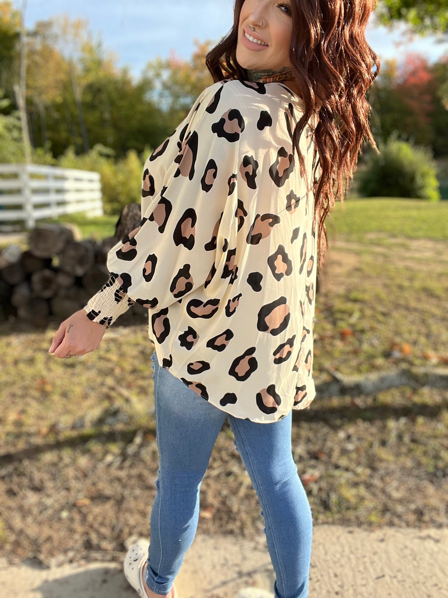 On The Prowl Curvy Long Sleeve Blouse