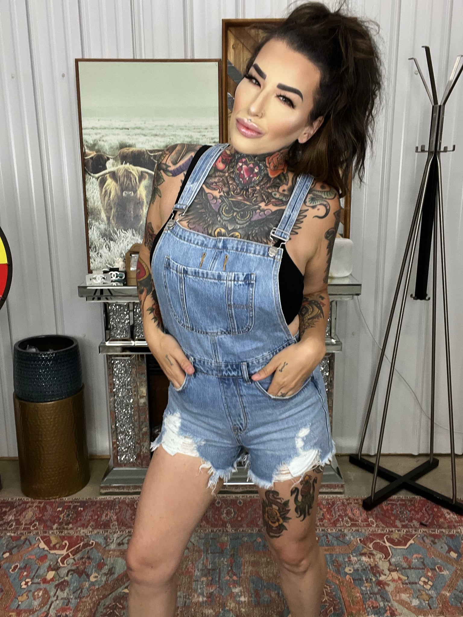 Southern Belle Distressed Shortalls
