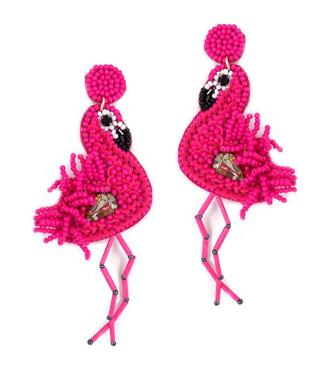 Pink Flamingo Beaded Earrings